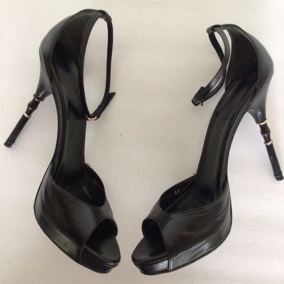 GUCCI BLACK LEATHER BAMBOO HEELS SIZE 39 - Picture 6 of 15